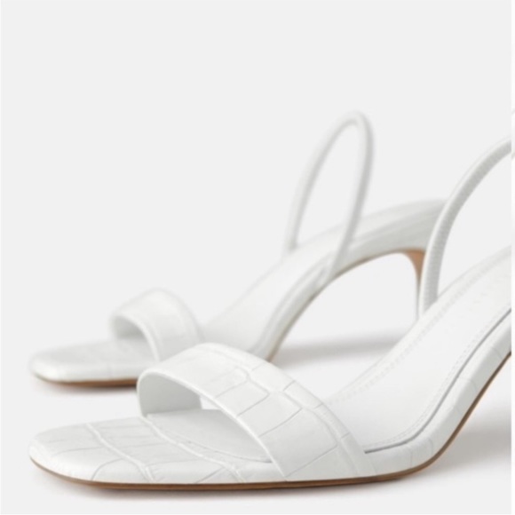 Zara Animal White Leather High Heeled Elastic Slingback Sandal size 38 / 7.5 - Picture 8 of 16